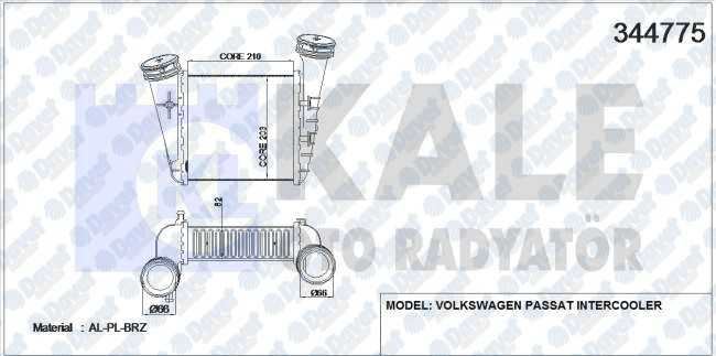 KALE 344775 Turbo Radyatoru (Intercooler) Passat 2.5 Tdi (03-05) (Mek/Opsiy.Otom.) (Al/Pl/Brz)